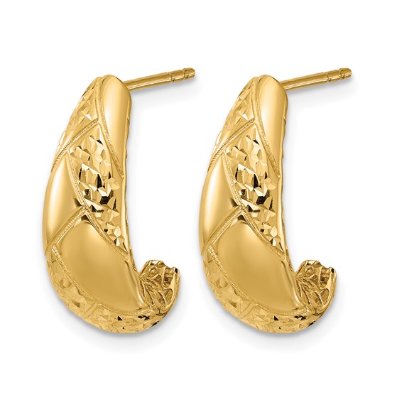 Leslie's 14K Polished and Diamond-cut J-Hoop Earrings