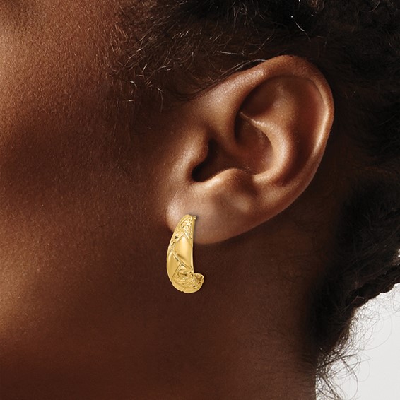 Leslie's 14K Polished and Diamond-cut J-Hoop Earrings