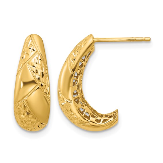 Leslie's 14K Polished and Diamond-cut J-Hoop Earrings