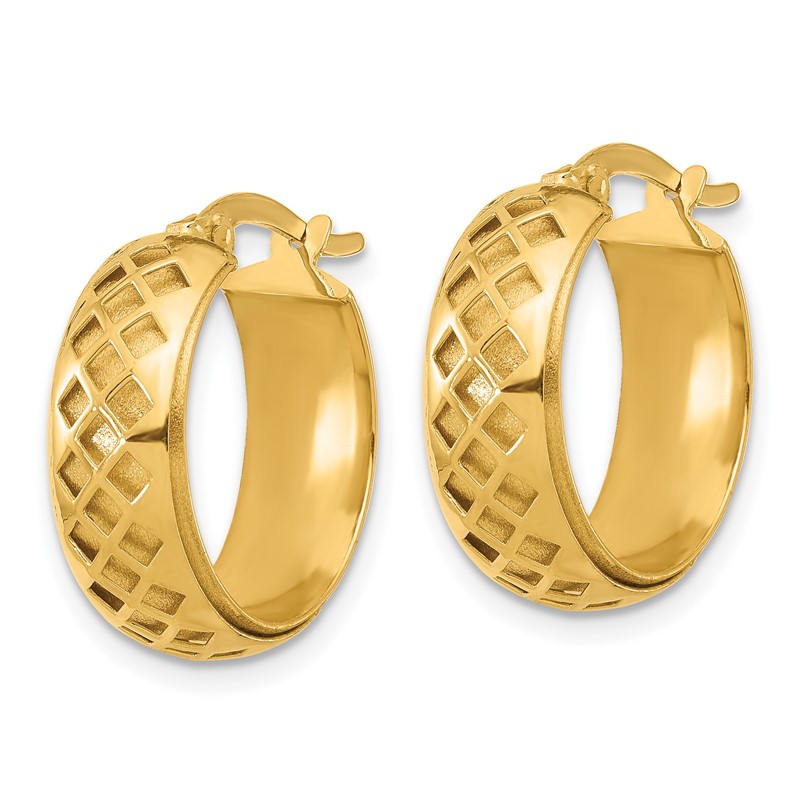 14K Polished and Brushed Fancy Hoop Earrings