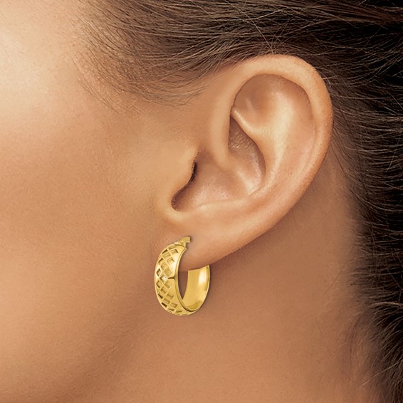 Leslie's Gold Polished and Brushed Pattern Hoop Earrings