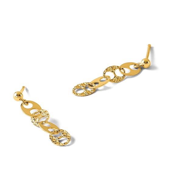 Leslie's 14K Polished and Textured Fancy Link Dangle Earrings