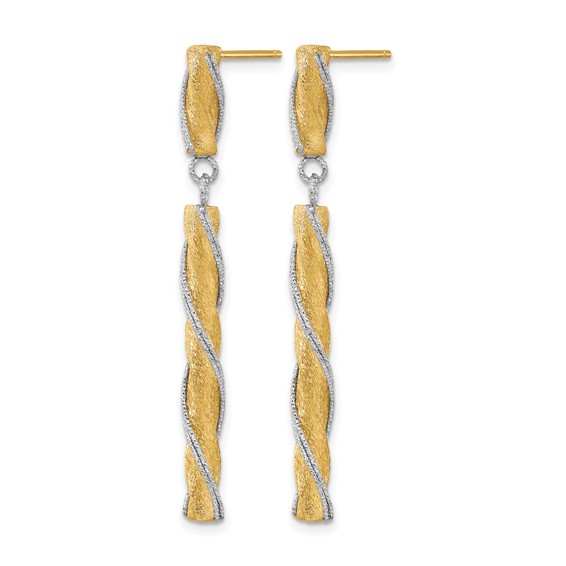 Leslie's 14K Two-tone Polished/Satin/Dia-cut Post Dangle Earrings