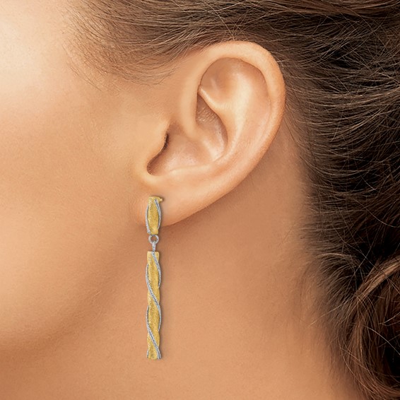 Leslie's 14K Two-tone Polished/Satin/Dia-cut Post Dangle Earrings