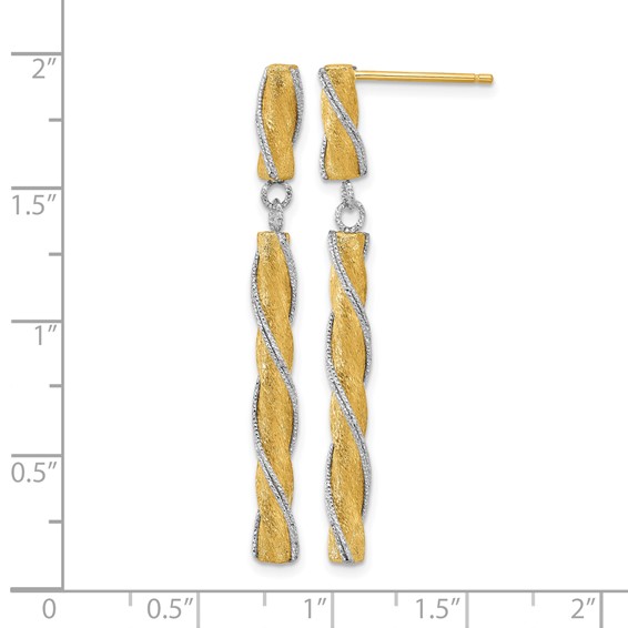 Leslie's 14K Two-tone Polished/Satin/Dia-cut Post Dangle Earrings