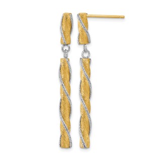 Leslie's 14K Two-tone Polished/Satin/Dia-cut Post Dangle Earrings