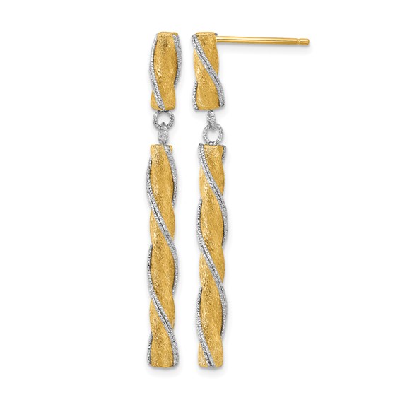Leslie's 14K Two-tone Polished/Satin/Dia-cut Post Dangle Earrings