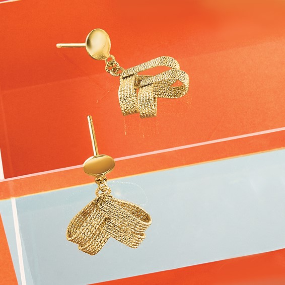 Leslie's 14K Polished and Textured Fancy Dangle Post Earrings