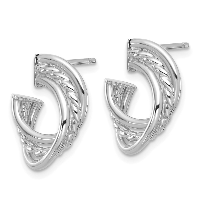14K w/Wht RH-plating Polished and Twisted Post Earrings