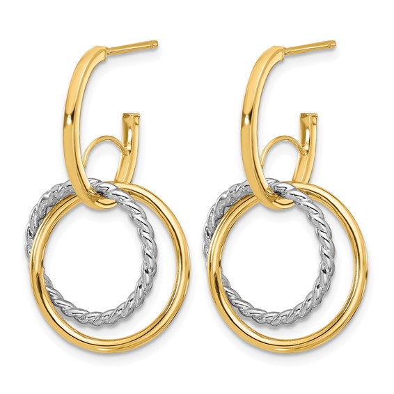 Leslie's 14K w/Rhodium Polished/Twisted Circles J-Hoop Post Earrings