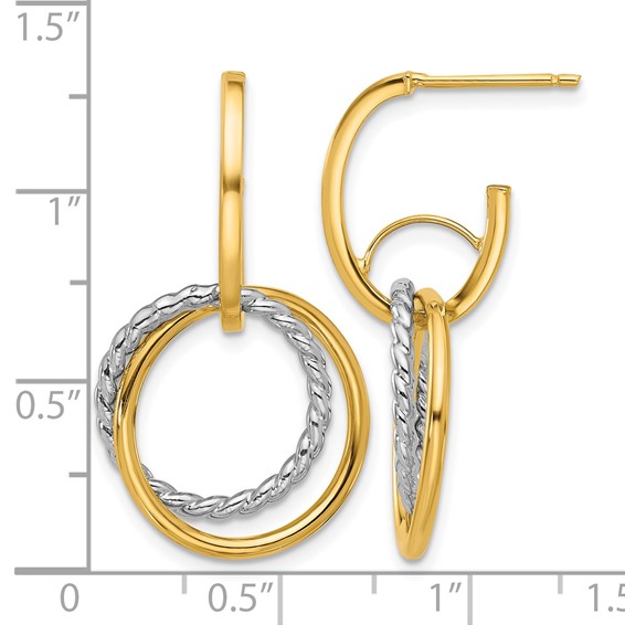 Leslie's 14K w/Rhodium Polished/Twisted Circles J-Hoop Post Earrings