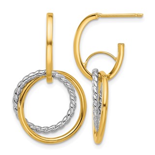 Leslie's 14K w/Rhodium Polished/Twisted Circles J-Hoop Post Earrings