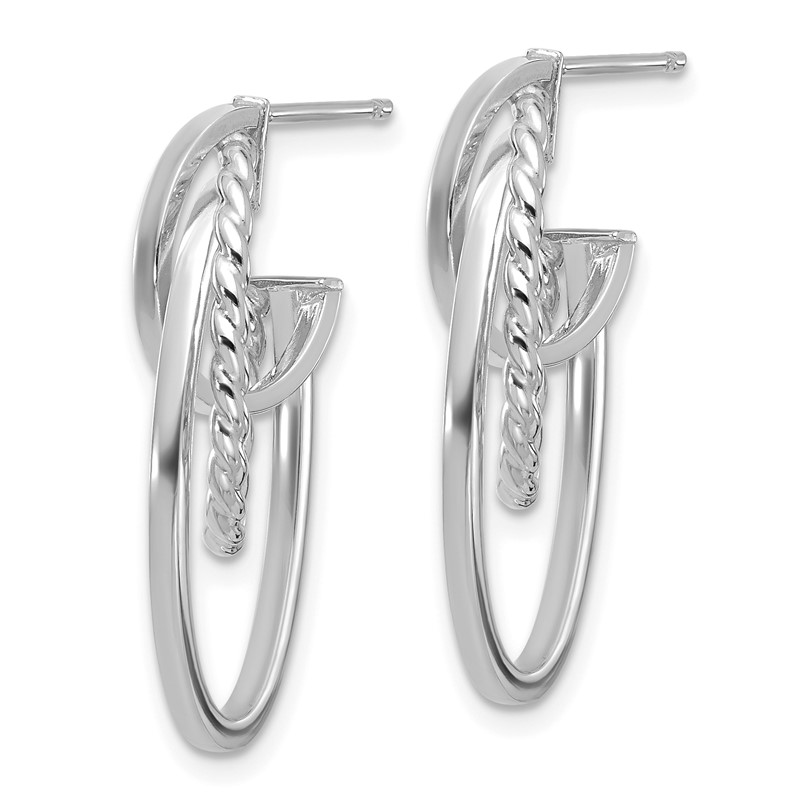 14K w/White RH-plating Polish/ Twisted Oval J-Hoop Earrings