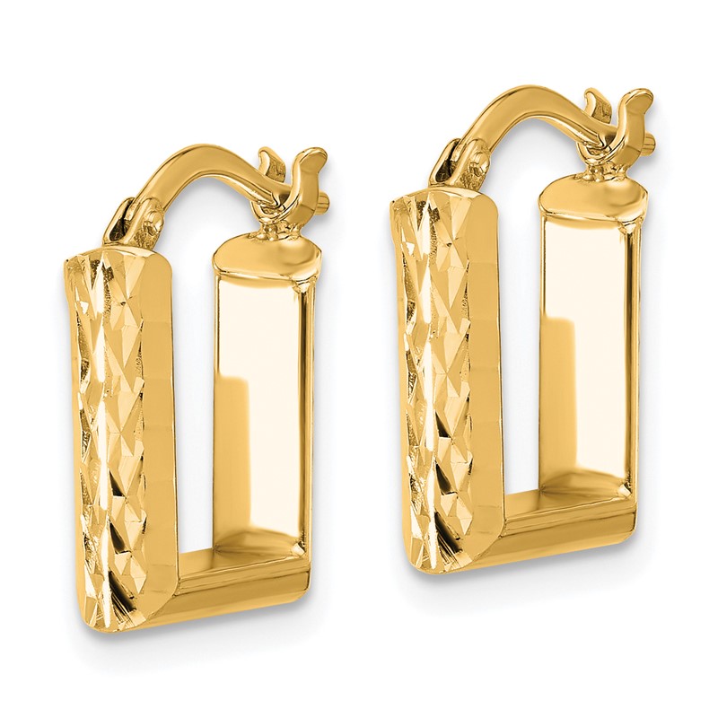 14K Polished and Diamond-cut Square Hoop Earrings