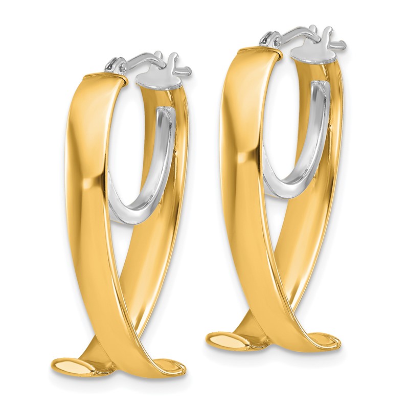 14K w/ White Rhodium Polished Fancy Hoop Earrings