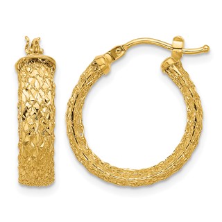Leslie's 14K Polished/Textured/Diamond-cut Hoop Earrings