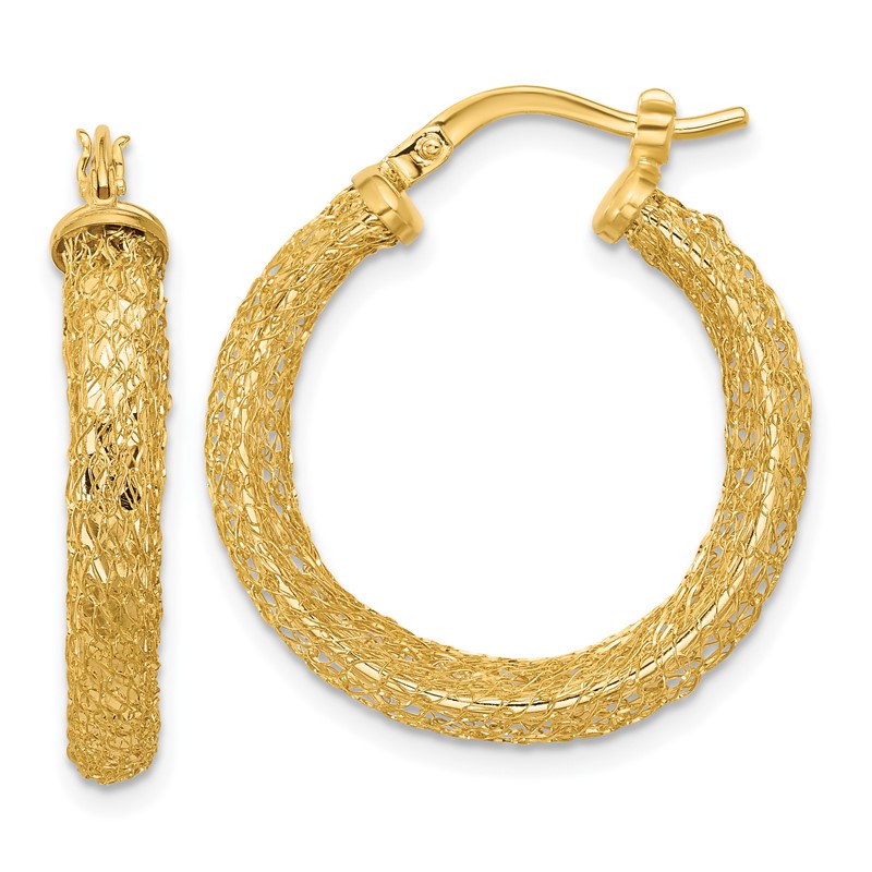14K Polished and Textured Hoop Earrings