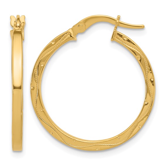 Leslie's 14K Polished with Pattern Hoop Earrings
