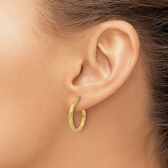 Leslie's 14K Polished and Grooved Hoop Earrings