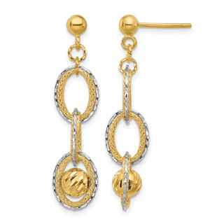 Leslie's 14K Two-tone Polished and Diamond-cut Dangle Post Earrings