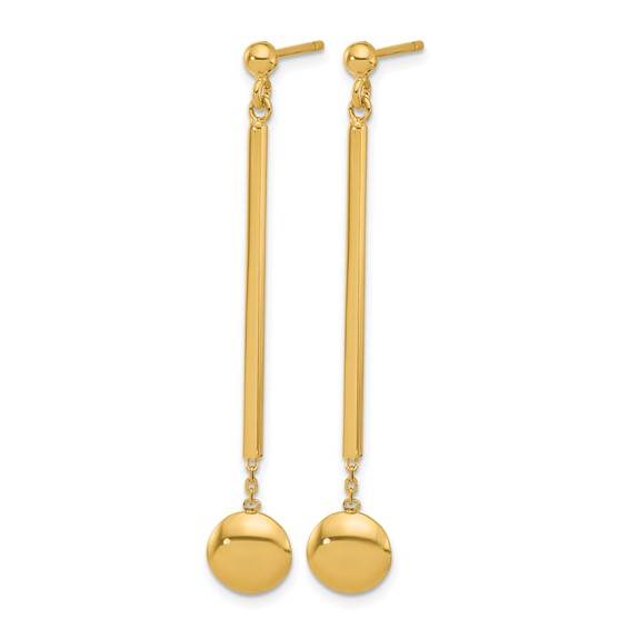Leslie's 14K Polished Bar with Bead Dangle Post Earrings