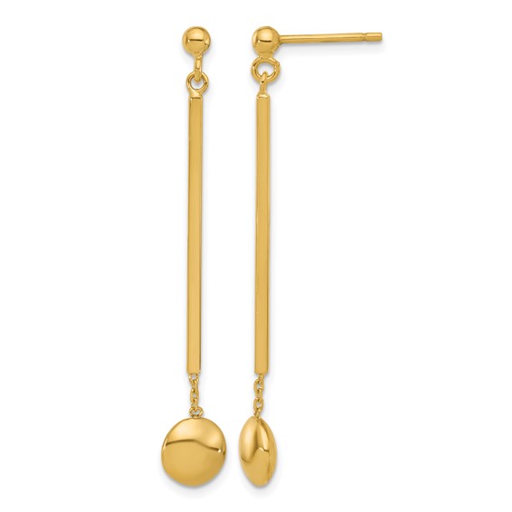 Leslie's 14K Polished Bar with Bead Dangle Post Earrings