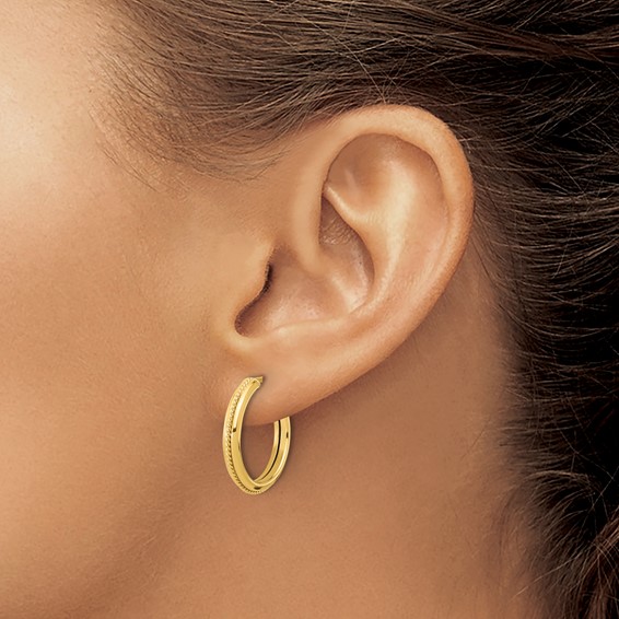 Leslie's Gold Polished and Textured J-Hoop Earrings