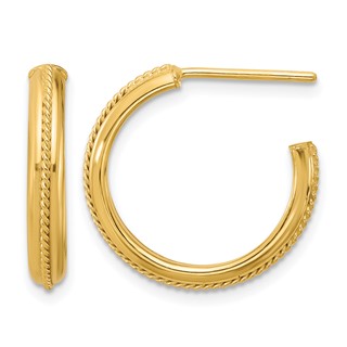 Leslie's Gold Polished and Textured J-Hoop Earrings