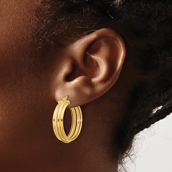 Leslie's Gold Polished and Grooved Hoop Earrings