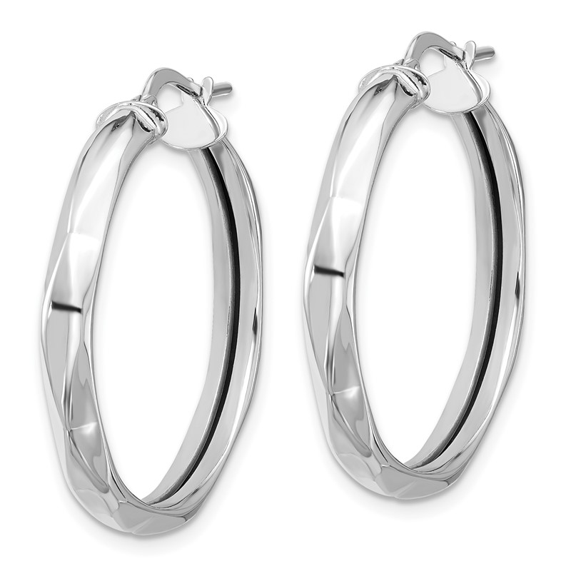 14K White Gold Polished Round Hoop Earrings