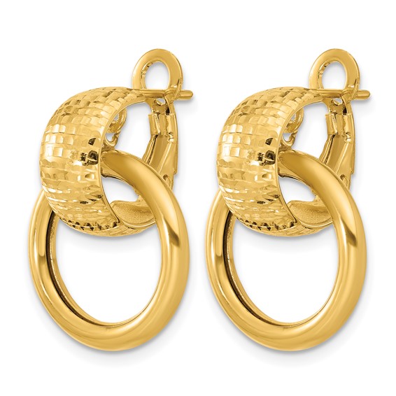 Leslie's 14K Polished and D/C Circle Dangle Omega Back Earrings