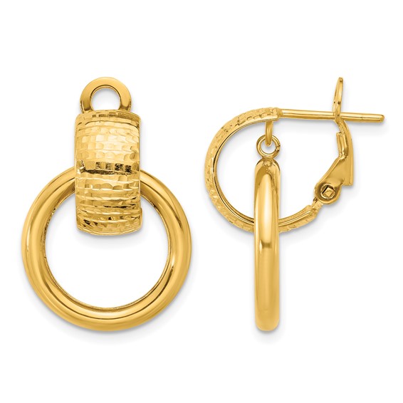 Leslie's 14K Polished and D/C Circle Dangle Omega Back Earrings