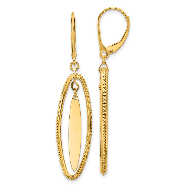 14K Polished and Textured Dangle Leverback Earrings