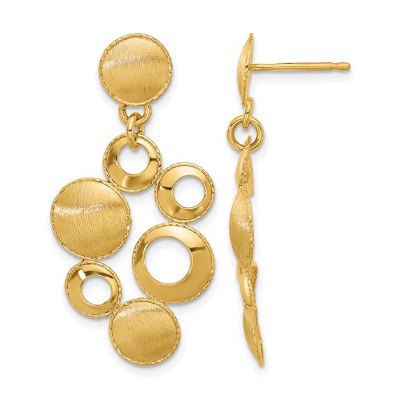 Leslie's' 14K Polished and Satin Circles Post Dangle Earrings