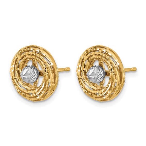 Leslie's 14K Two-tone Polished/Textured/Dia-cut Post Earrings