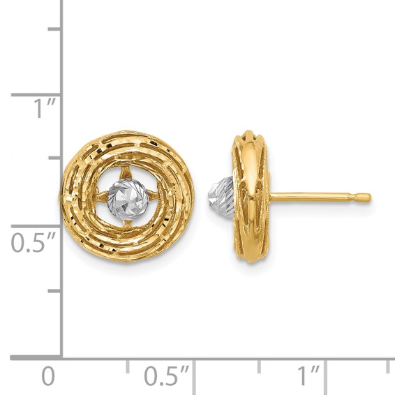 Leslie's 14K Two-tone Polished/Textured/Dia-cut Post Earrings