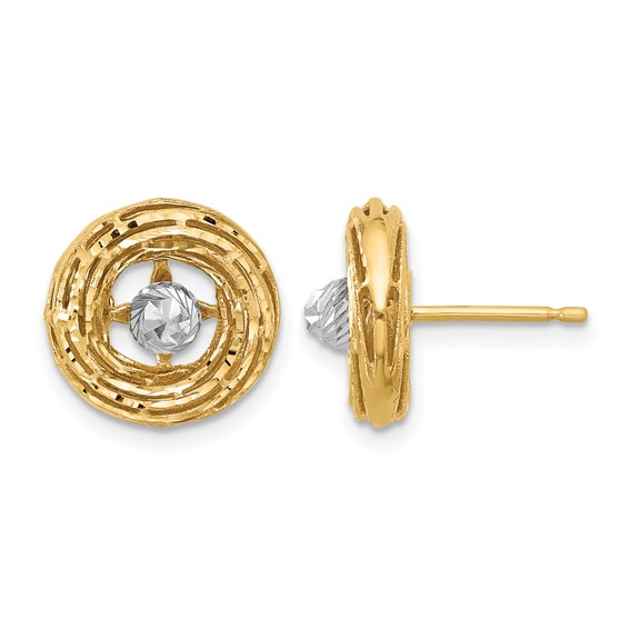 Leslie's 14K Two-tone Polished/Textured/Dia-cut Post Earrings