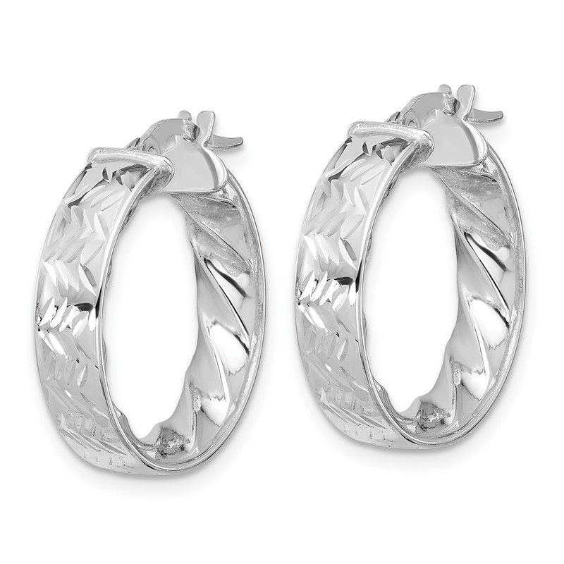 14k w/ White Rhodium Plating Polished and D/C Hoop Earrings