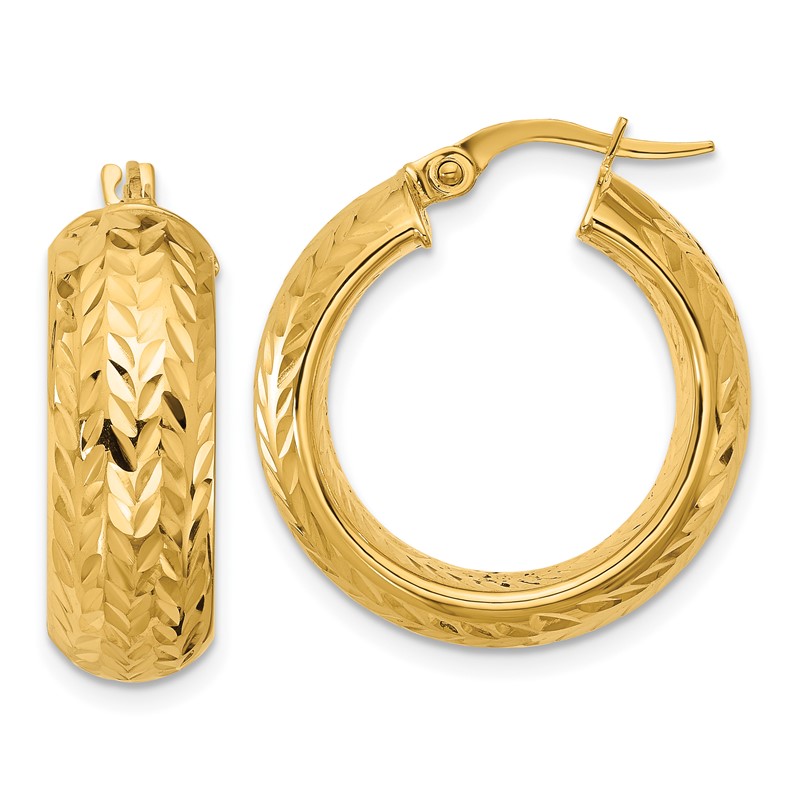 14k Polished and D/C Hoop Earrings