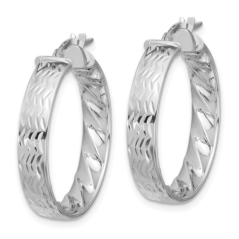 14k w/ White Rhodium Plating Polished and D/C Hoop Earrings
