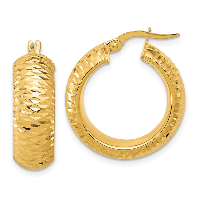 14k Polished and D/C Half Round Circle Hoop Earrings