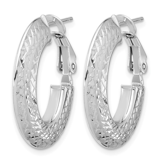 Leslie's 14k with White Rhodium Plating Polished and Diamond-cut Omega Back Hoop Earrings