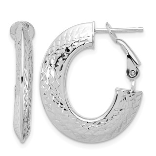 Leslie's 14k with White Rhodium Plating Polished and Diamond-cut Omega Back Hoop Earrings