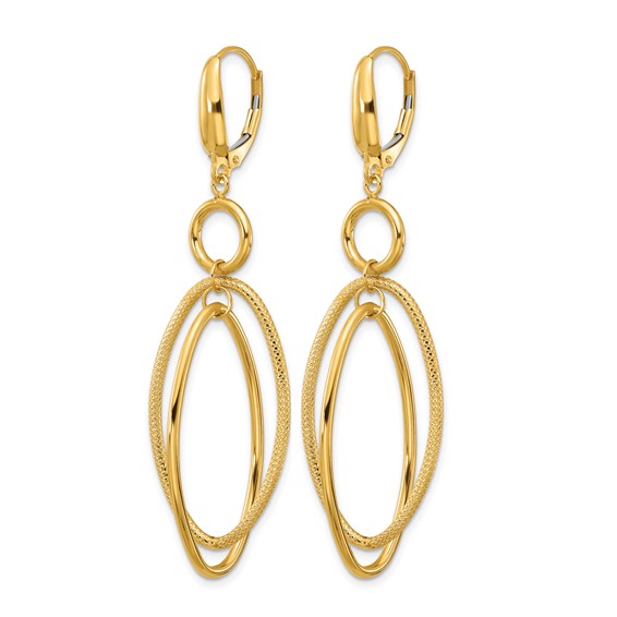 Leslie's 14k Polished and Textured Oval Dangle Leverback Earrings