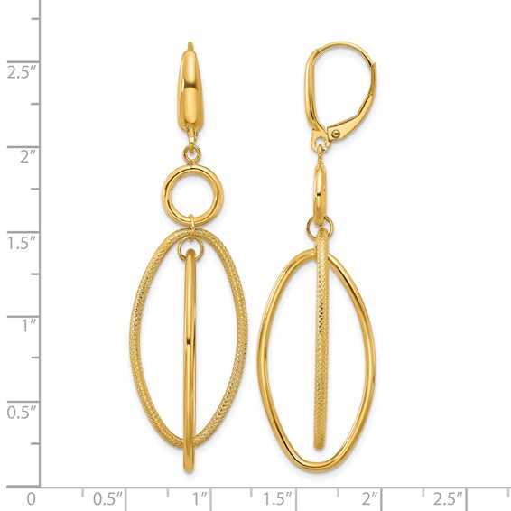 Leslie's 14k Polished and Textured Oval Dangle Leverback Earrings