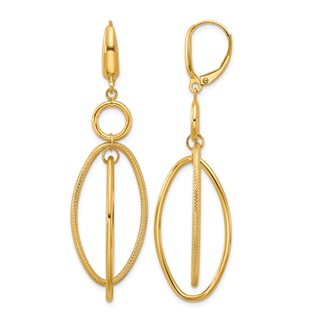 Leslie's 14k Polished and Textured Oval Dangle Leverback Earrings