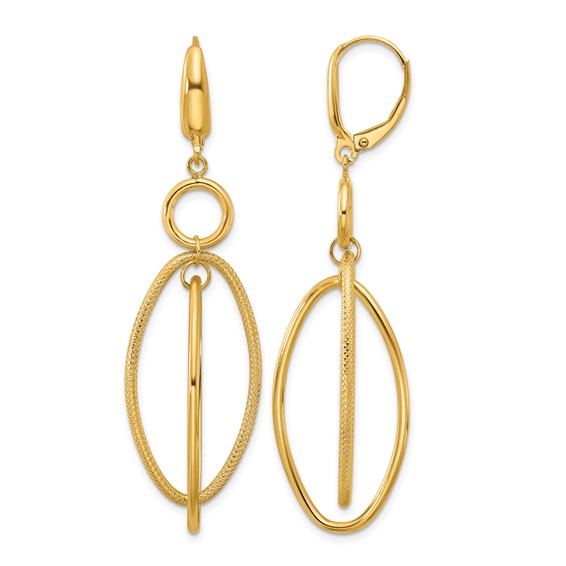 Leslie's 14k Polished and Textured Oval Dangle Leverback Earrings