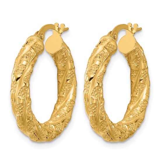 Leslie's 14k Polished and Textured Twisted Tube Hoop Earrings