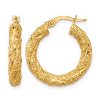 Leslie's 14k Polished and Textured Twisted Tube Hoop Earrings