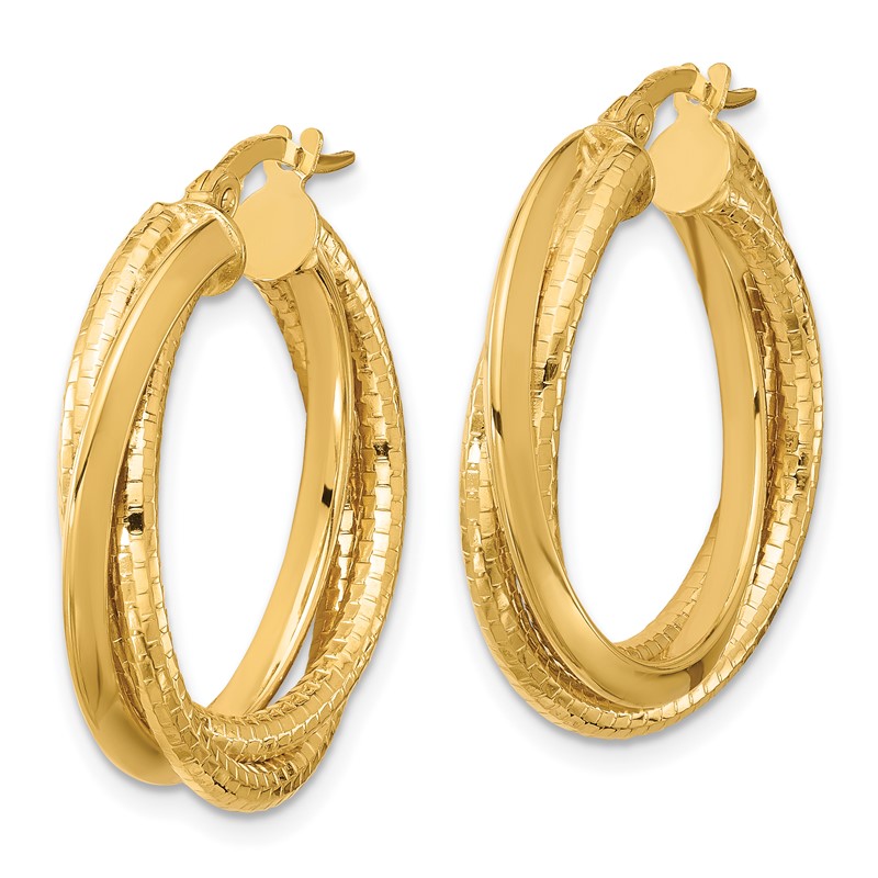 14k Polished and Textured Twisted Circle Hoop Earrings